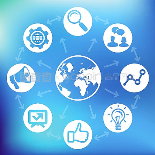 矢量互联网营销概念.全球图标和社交媒体标志